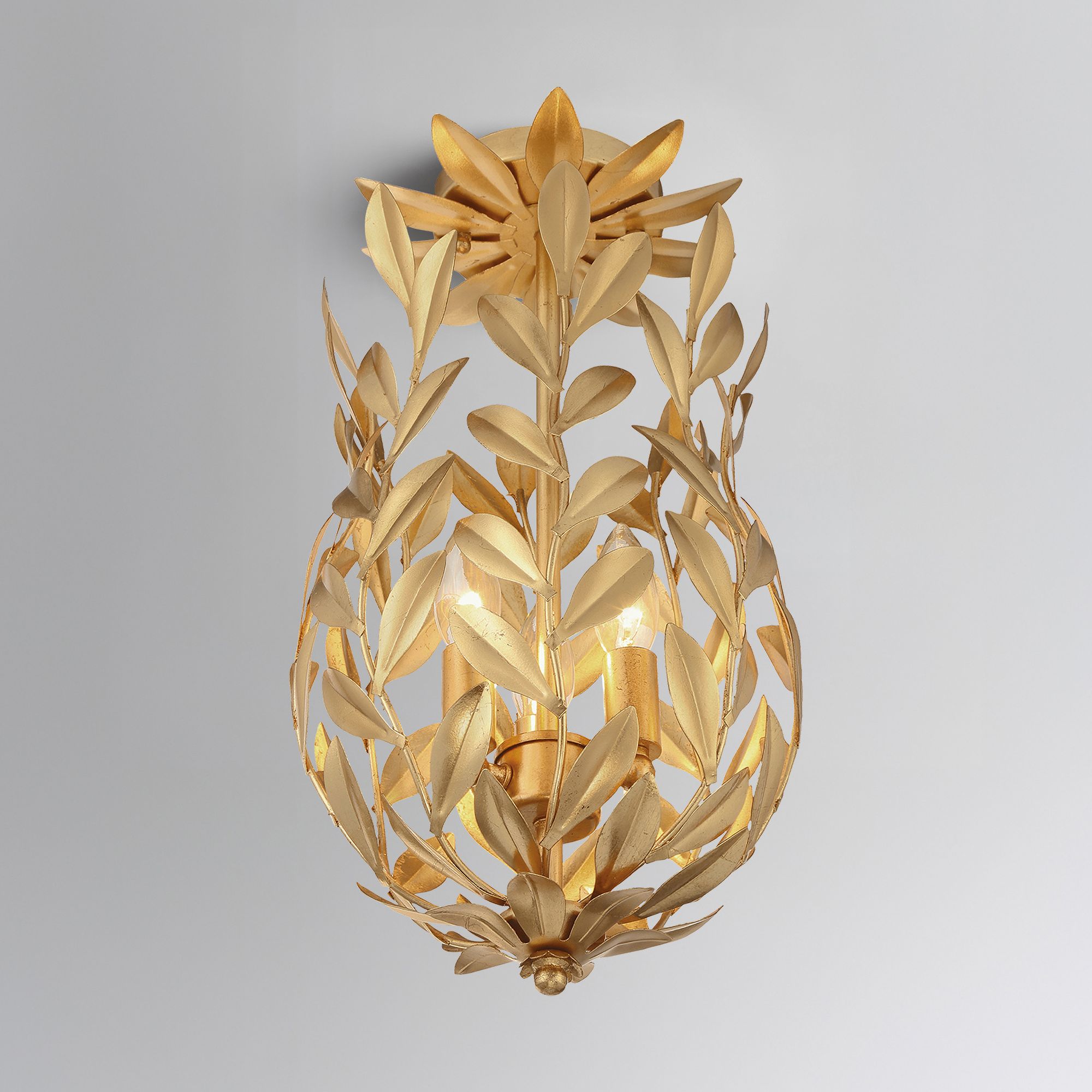 Broche 3 Light Antique Gold Semi Flush Mount