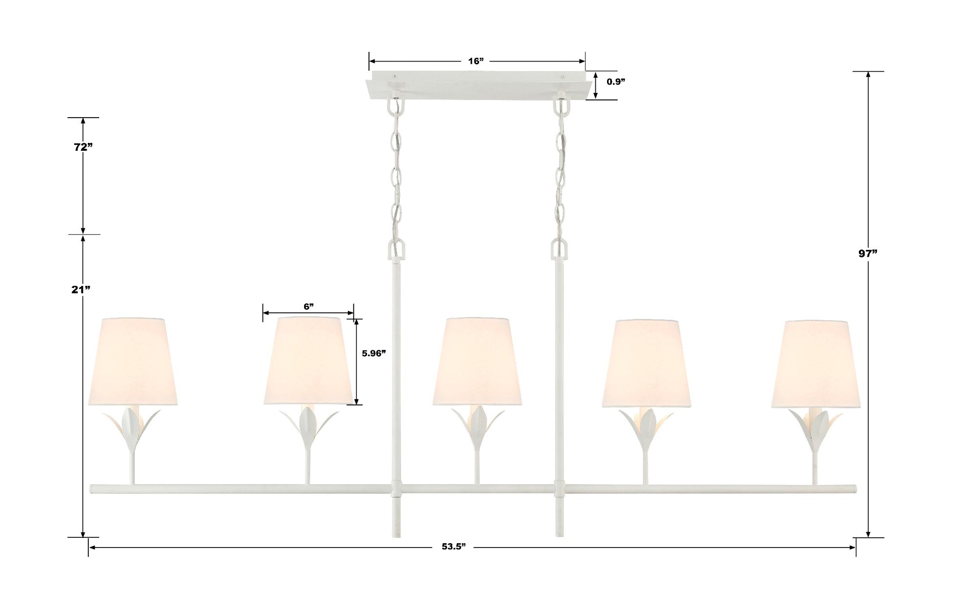 Broche 53 1/2" Wide Matte White 5-Light Linear Chandelier