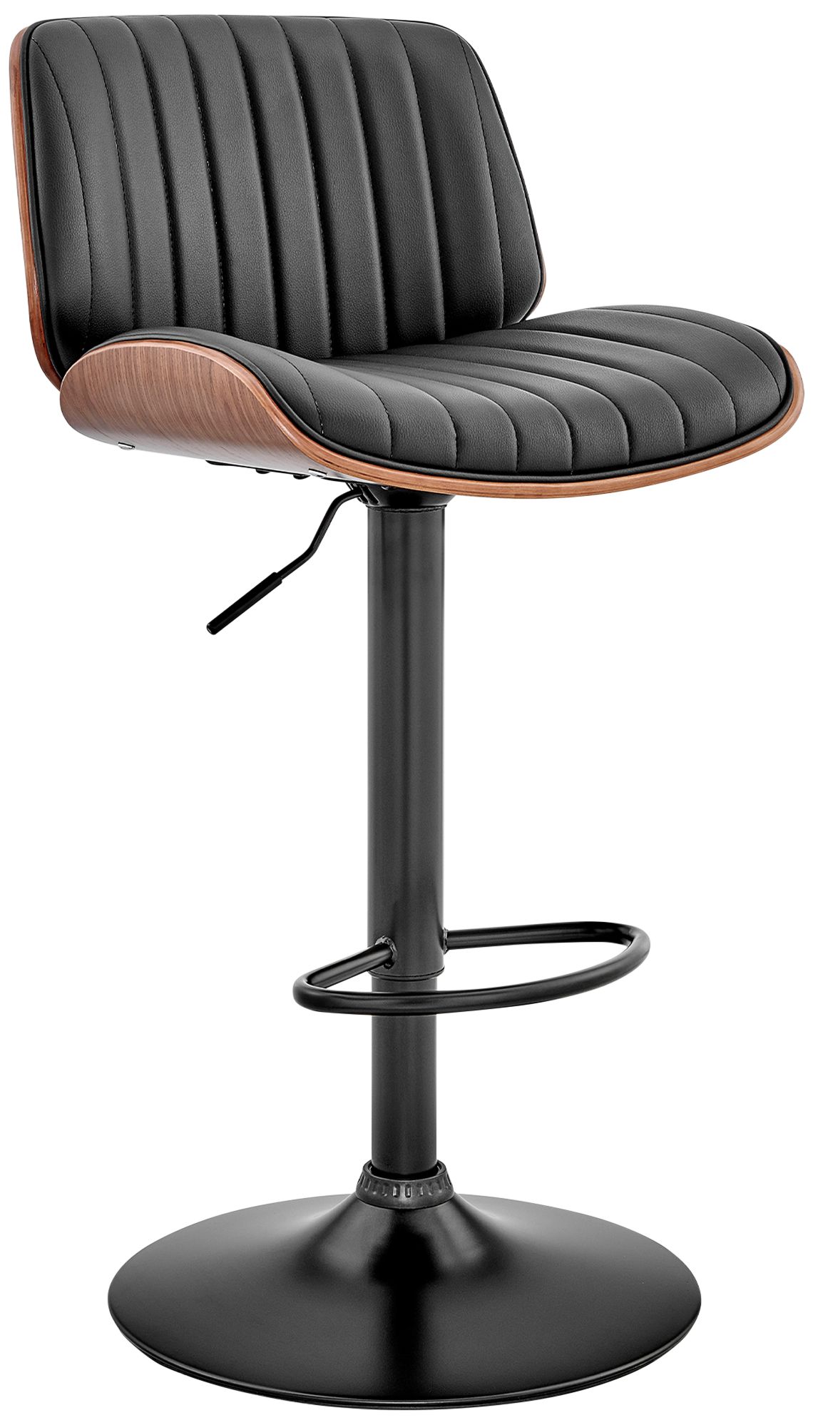 Image 2 Brock Black Faux Leather w/ Walnut Wood Adjustable Bar Stool