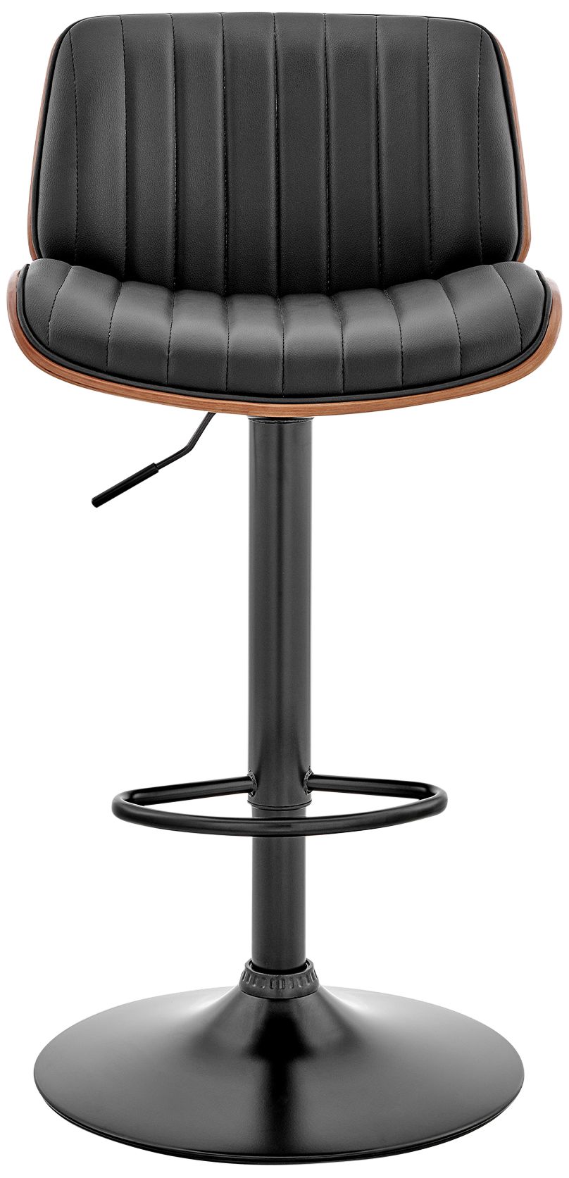 Brock Black Faux Leather w/ Walnut Wood Adjustable Bar Stool
