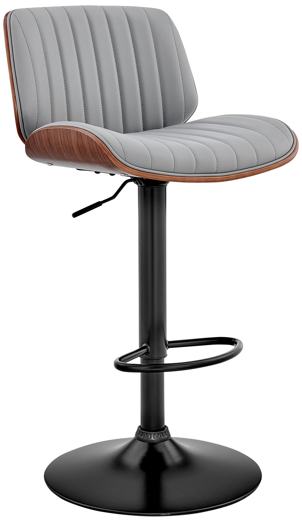 Image 2 Brock Gray Faux Leather Walnut Wood w/ Black Base Bar Stool