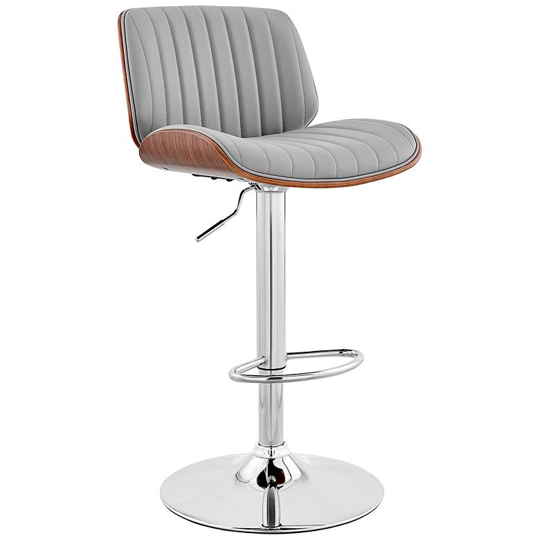 Image 2 Brock Gray Faux Leather Walnut Wood w/ Chrome Base Bar Stool