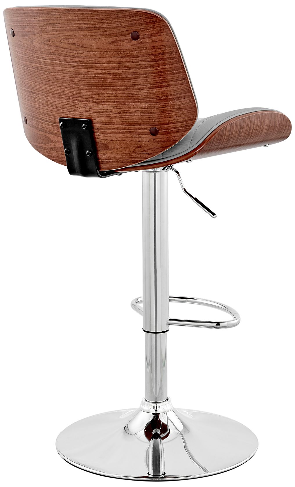 Brock Gray Faux Leather Walnut Wood w/ Chrome Base Bar Stool