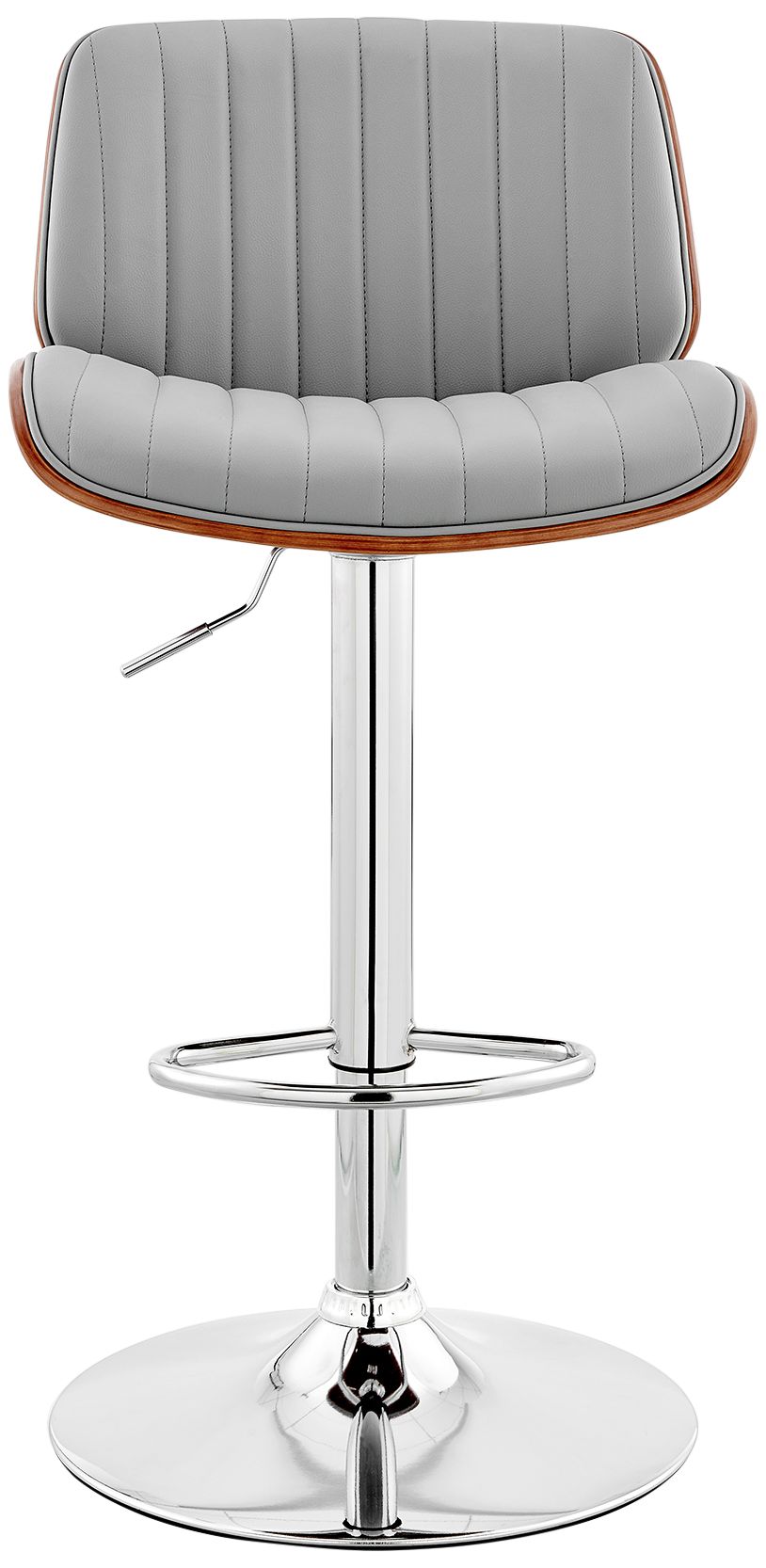 Brock Gray Faux Leather Walnut Wood w/ Chrome Base Bar Stool