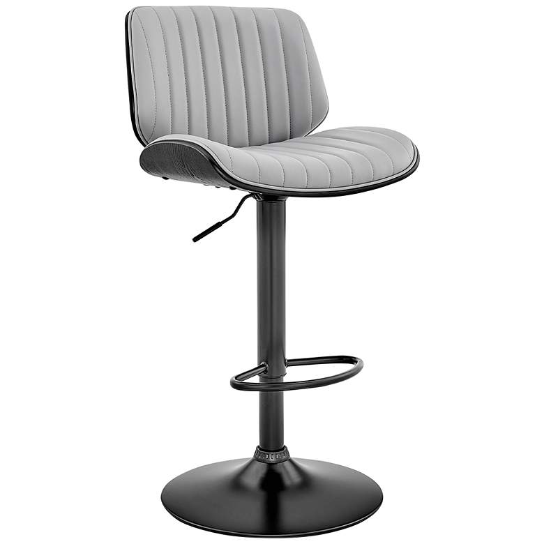 Image 2 Brock Gray Faux Leather with Black Wood Adjustable Bar Stool