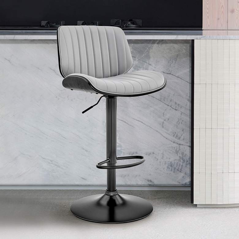Image 1 Brock Gray Faux Leather with Black Wood Adjustable Bar Stool
