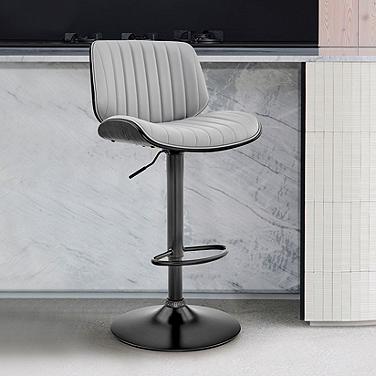 Brock Gray Faux Leather with Black Wood Adjustable Bar Stool