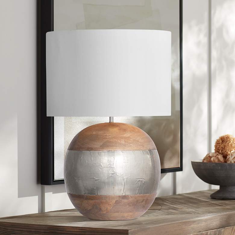 Image 1 Brock Natural Wood with Silver Metal Table Lamp