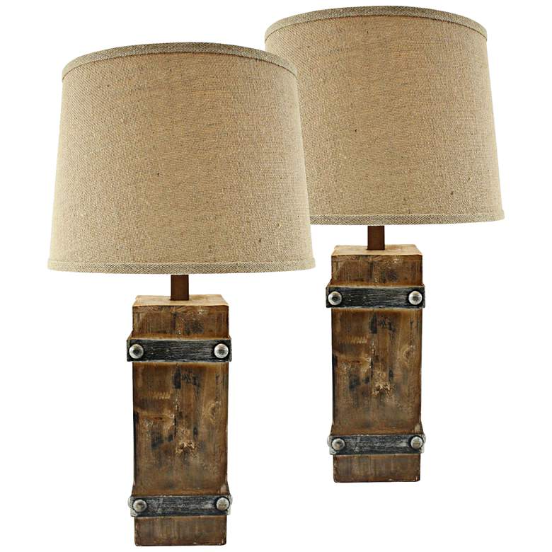 Image 1 Brockton II Distressed Brown Wood Table Lamp Set of 2