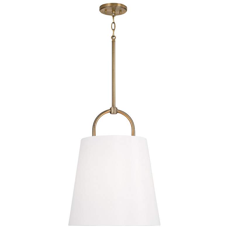 Image 2 Brody 16"W Aged Brass Pendant Light w/ White Fabric Shade