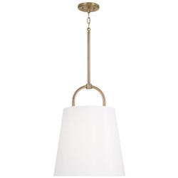 Brody 16"W Aged Brass Pendant Light w/ White Fabric Shade
