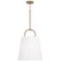 Brody 16"W Aged Brass Pendant Light w/ White Fabric Shade