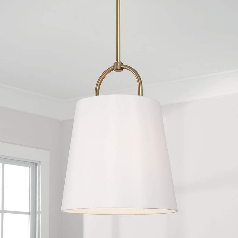 Image 1 Brody 16"W Aged Brass Pendant Light w/ White Fabric Shade