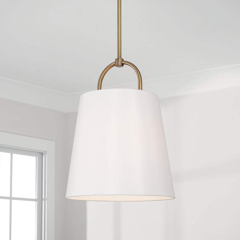 Image 3 Brody 16"W Aged Brass Pendant Light w/ White Fabric Shade more views