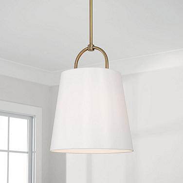 Brody 16"W Aged Brass Pendant Light w/ White Fabric Shade