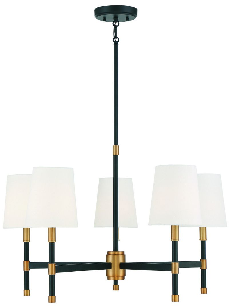 Brody 5-Light Chandelier in Matte Black with Warm Brass Accents