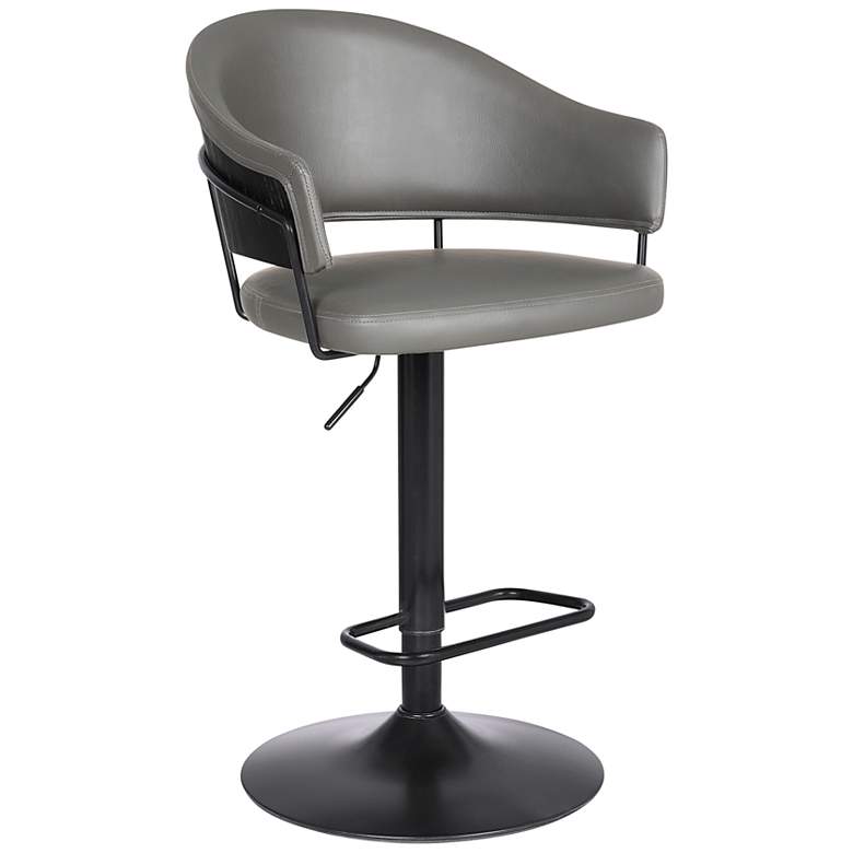 Image 2 Brody Adjustable Swivel Barstool in Black Powder Coated, Gray Faux Leather