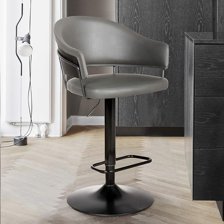 Image 1 Brody Adjustable Swivel Barstool in Black Powder Coated, Gray Faux Leather