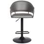 Brody Adjustable Swivel Barstool in Black Powder Coated, Gray Faux Leather