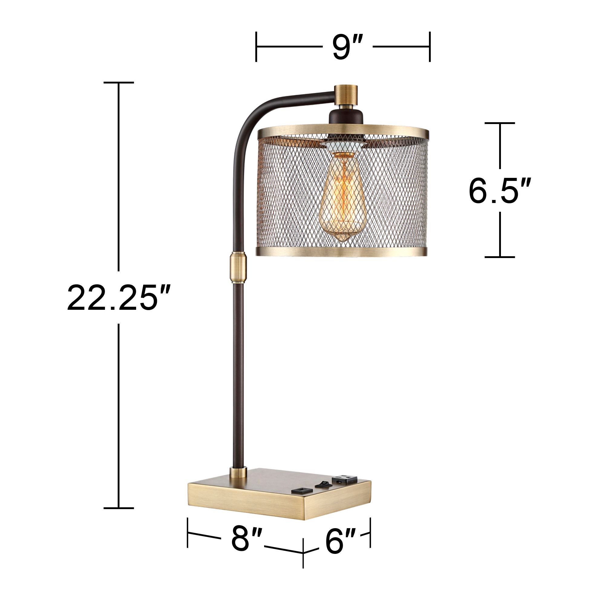 brody antique brass desk lamp with usb and outlet