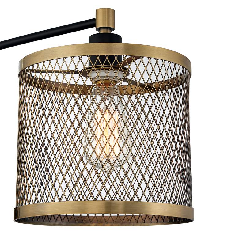 Image 3 Brody Black and Brass Plug-In Swing Arm Wall Lamp with Metal Mesh Shade more views