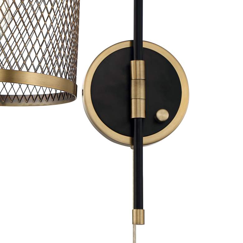 Image 4 Brody Black and Brass Plug-In Swing Arm Wall Lamp with Metal Mesh Shade more views