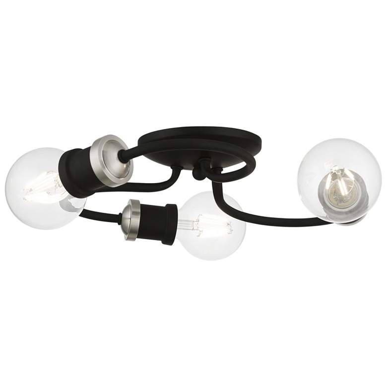 Image 1 Bromley 3 Light Black with Brushed Nickel Accents Flush Mount