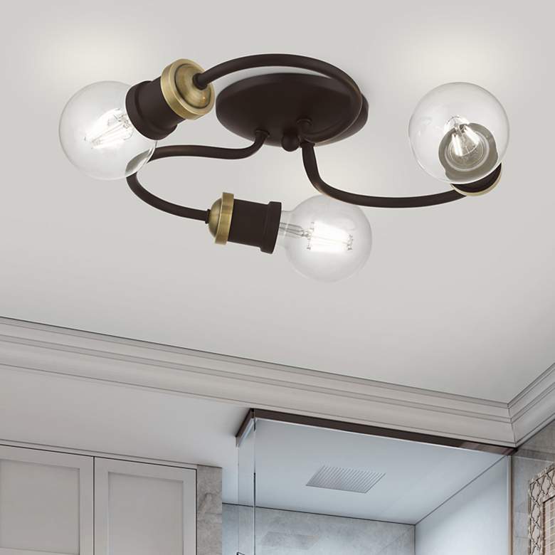 Image 1 Bromley 3 Light Bronze with Antique Brass Accents Flush Mount