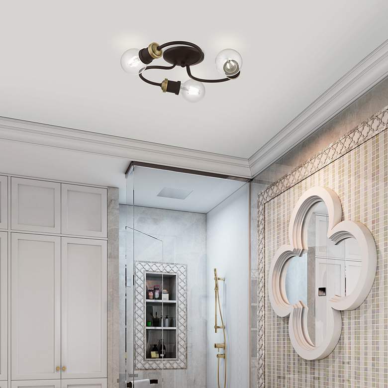 Image 7 Bromley 3 Light Bronze with Antique Brass Accents Flush Mount more views