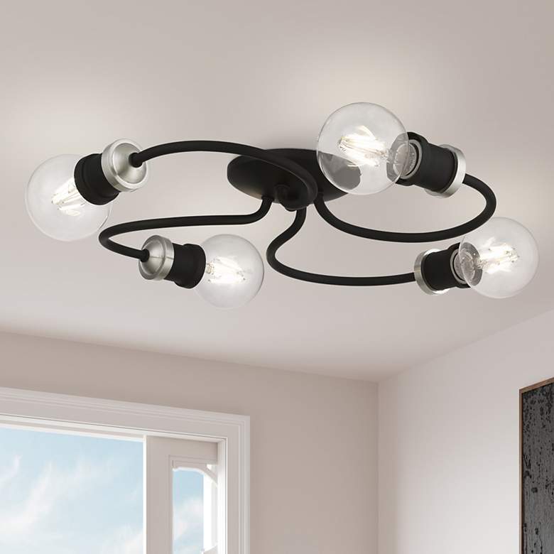 Image 1 Bromley 4 Light Black with Brushed Nickel Accents Large Flush Mount