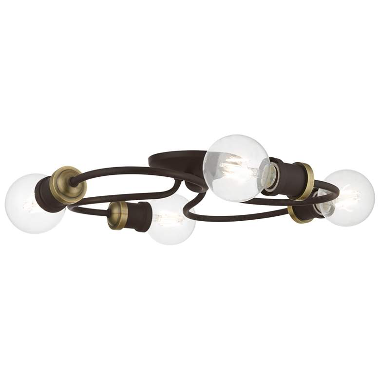 Image 1 Bromley 4 Light Bronze with Antique Brass Accents Large Flush Mount