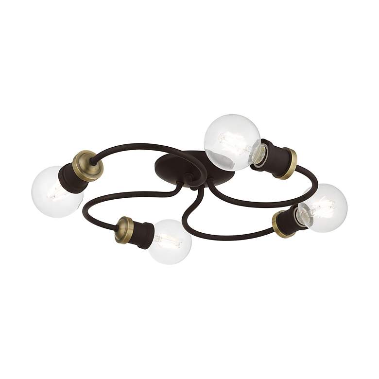 Image 6 Bromley 4 Light Bronze with Antique Brass Accents Large Flush Mount more views