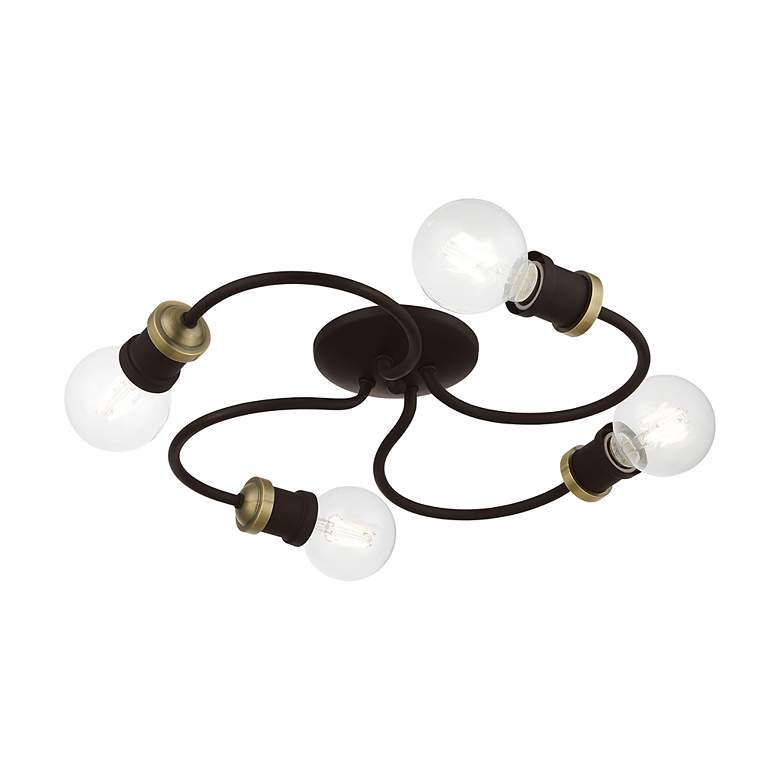 Image 7 Bromley 4 Light Bronze with Antique Brass Accents Large Flush Mount more views