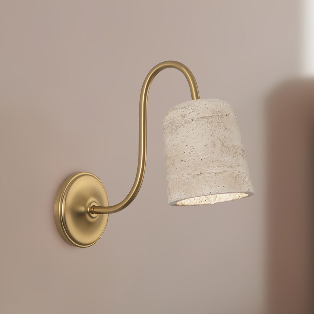 Thumbnail1 of Bromley 5-in Brushed Gold Wall/Vanity Light with Natural Travertine Shade