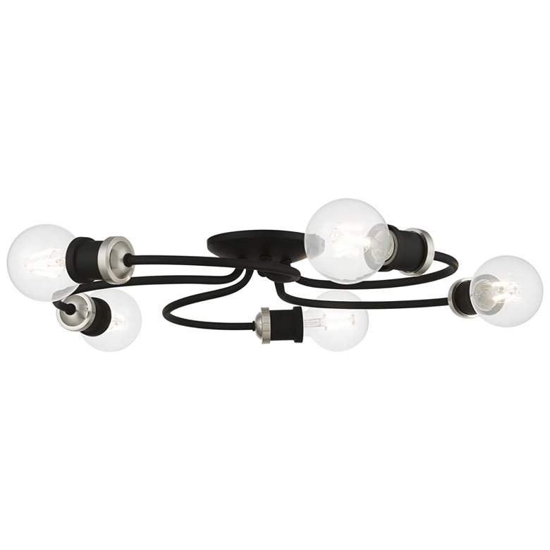 Image 1 Bromley 5 Light Black with Brushed Nickel Accents Large Flush Mount
