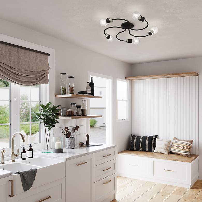 Image 7 Bromley 5 Light Black with Brushed Nickel Accents Large Flush Mount more views