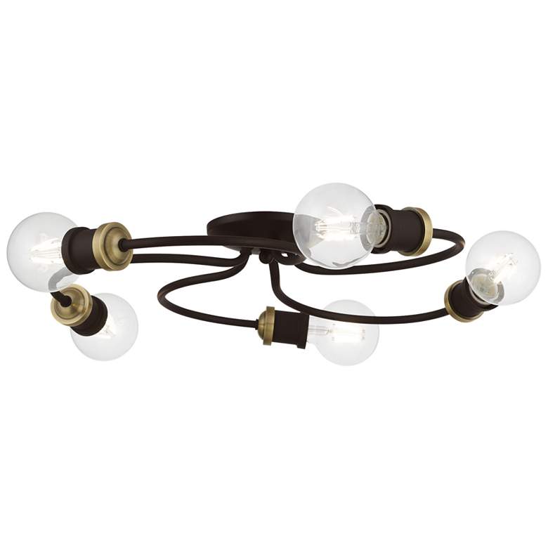 Image 1 Bromley 5 Light Bronze with Antique Brass Accents Large Flush Mount