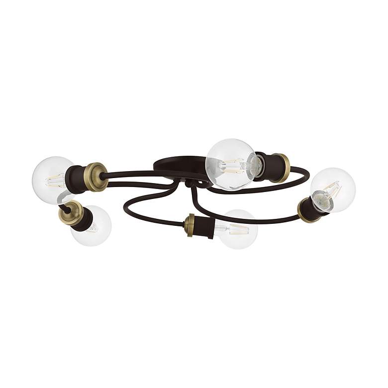 Image 3 Bromley 5 Light Bronze with Antique Brass Accents Large Flush Mount more views