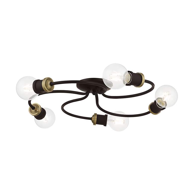 Image 4 Bromley 5 Light Bronze with Antique Brass Accents Large Flush Mount more views