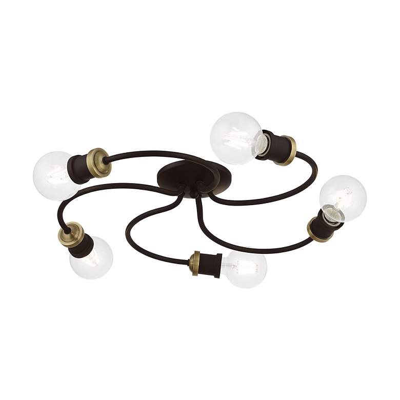 Image 5 Bromley 5 Light Bronze with Antique Brass Accents Large Flush Mount more views