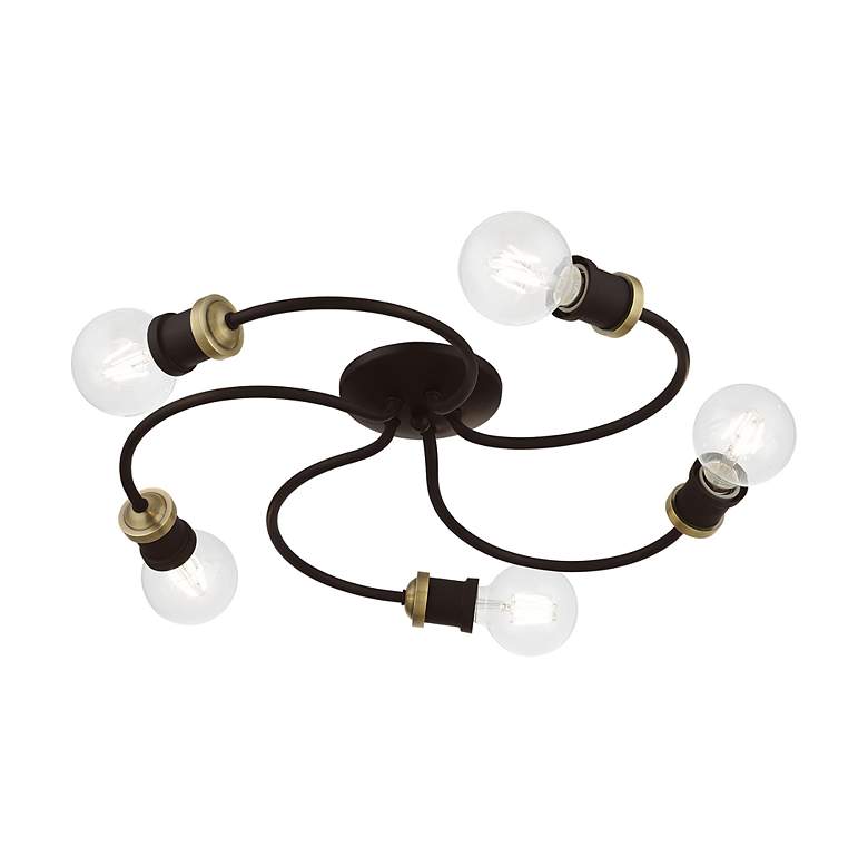 Image 6 Bromley 5 Light Bronze with Antique Brass Accents Large Flush Mount more views