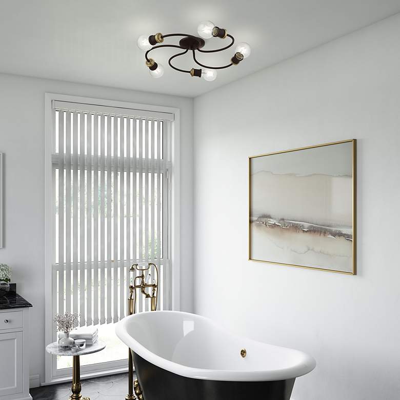 Image 7 Bromley 5 Light Bronze with Antique Brass Accents Large Flush Mount more views