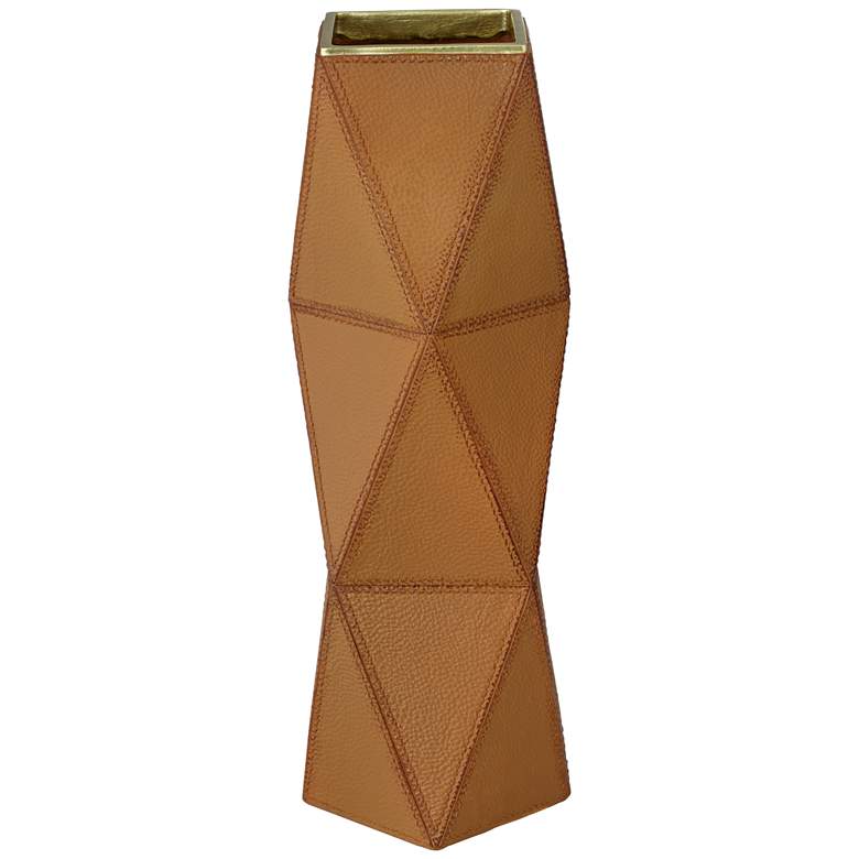Image 1 Bronson 14" High Brown Leather Geometric Vase