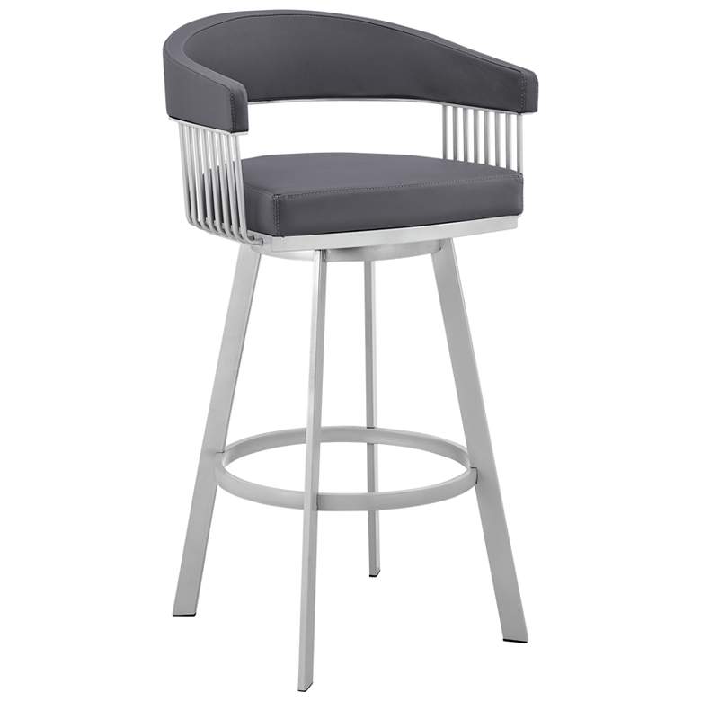 Image 1 Bronson 25 in. Barstool in Silver Finish with Slate Grey Faux Leather