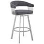 Bronson 25 in. Barstool in Silver Finish with Slate Grey Faux Leather