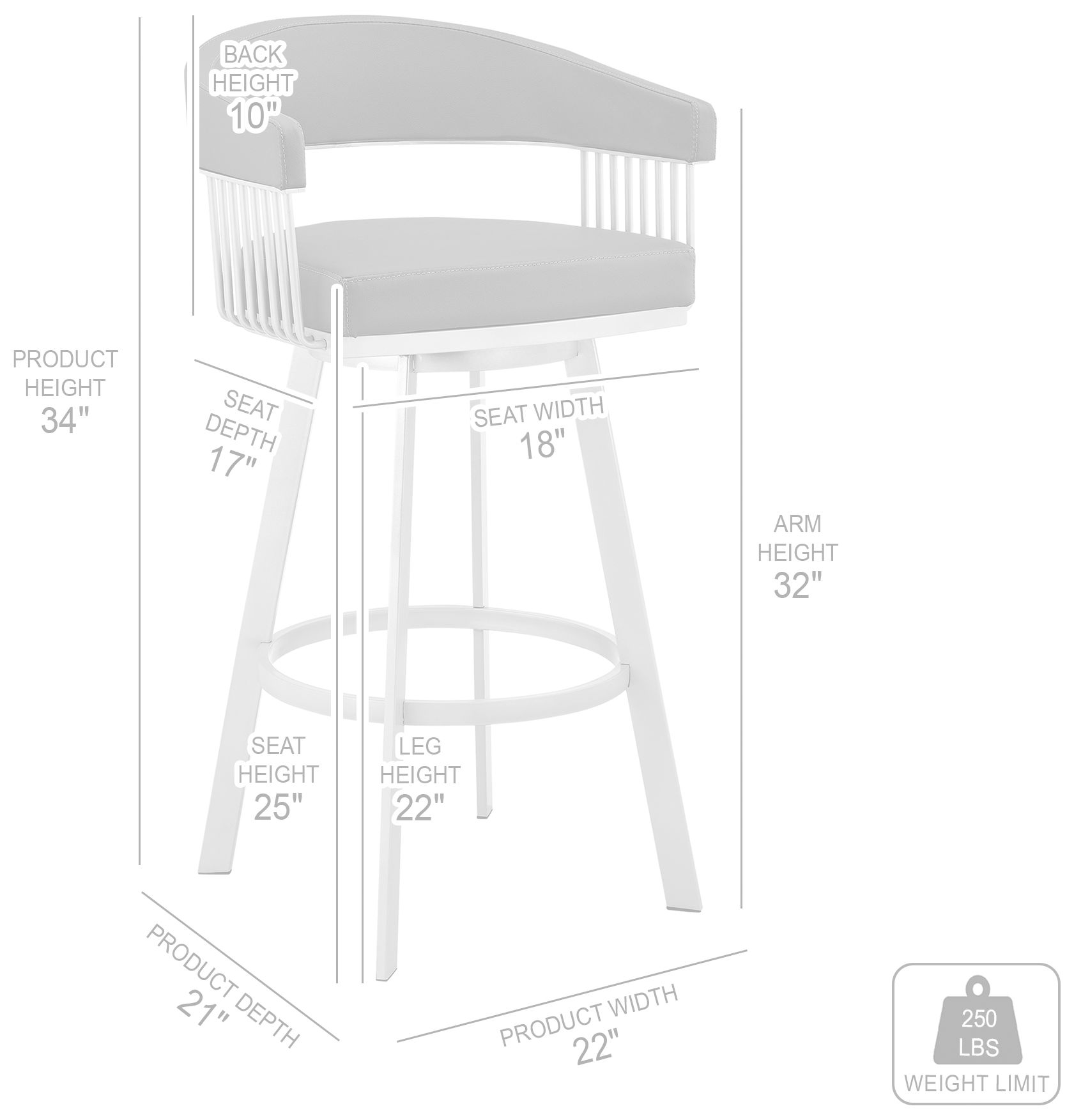Bronson 25 in. Barstool in Silver Finish with Slate Grey Faux Leather