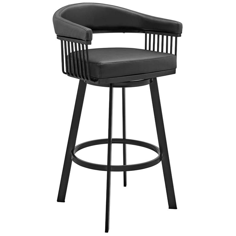 Image 1 Bronson 25 in. Swivel Barstool in Matte Black, Black Faux Leather