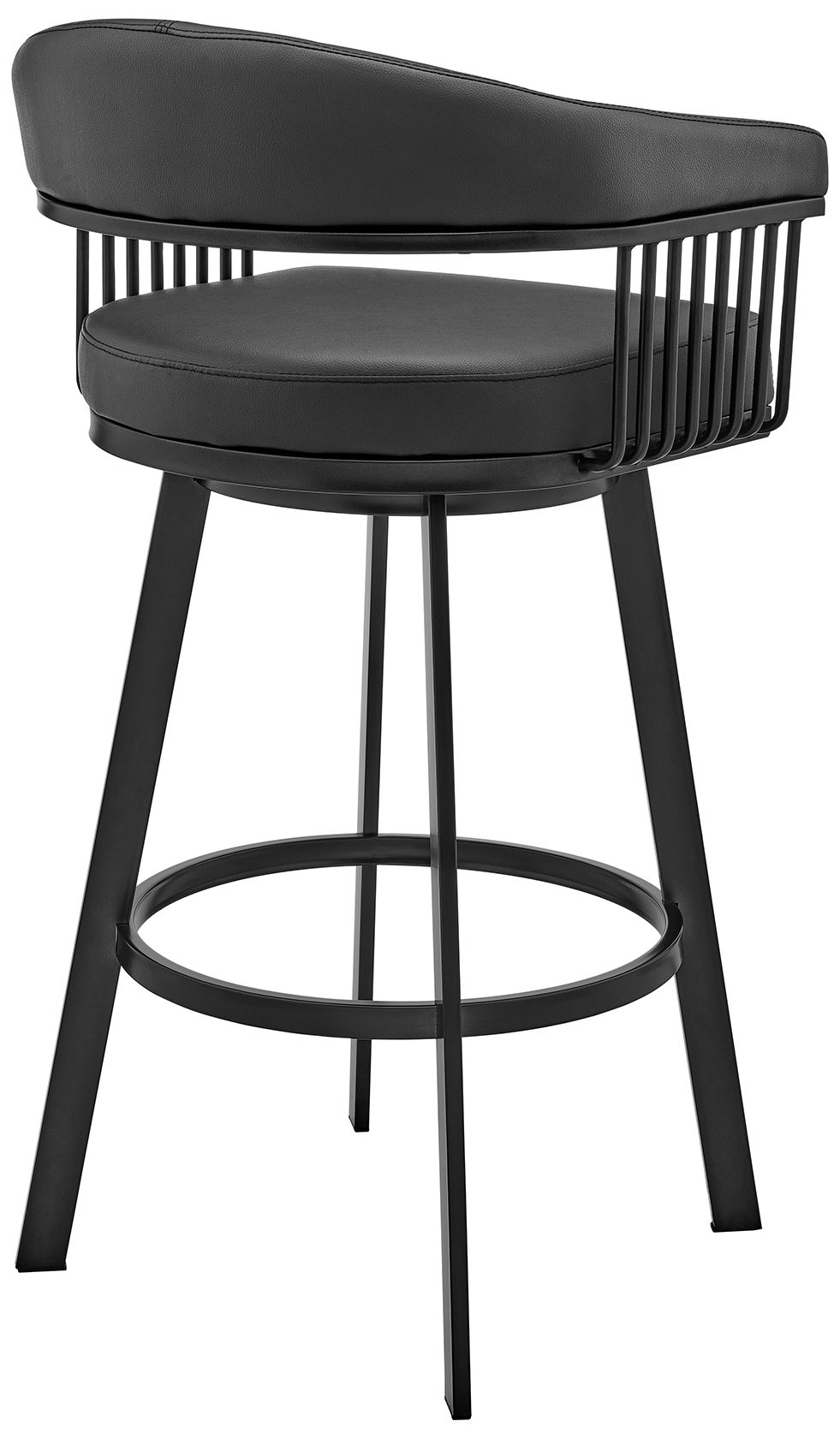 Image 5 Bronson 25 in. Swivel Barstool in Matte Black, Black Faux Leather more views