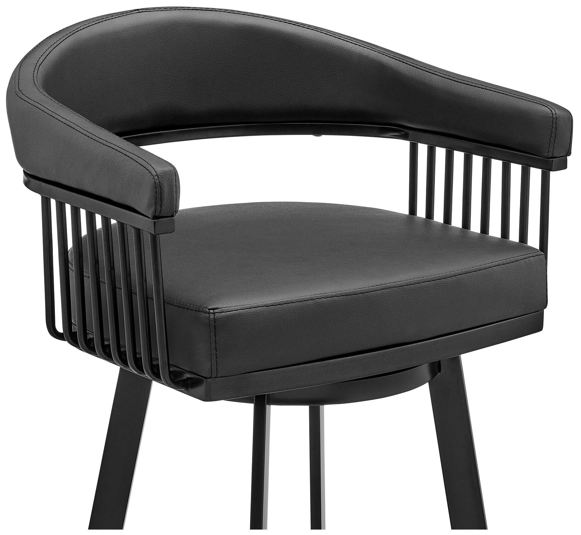 Image 7 Bronson 25 in. Swivel Barstool in Matte Black, Black Faux Leather more views