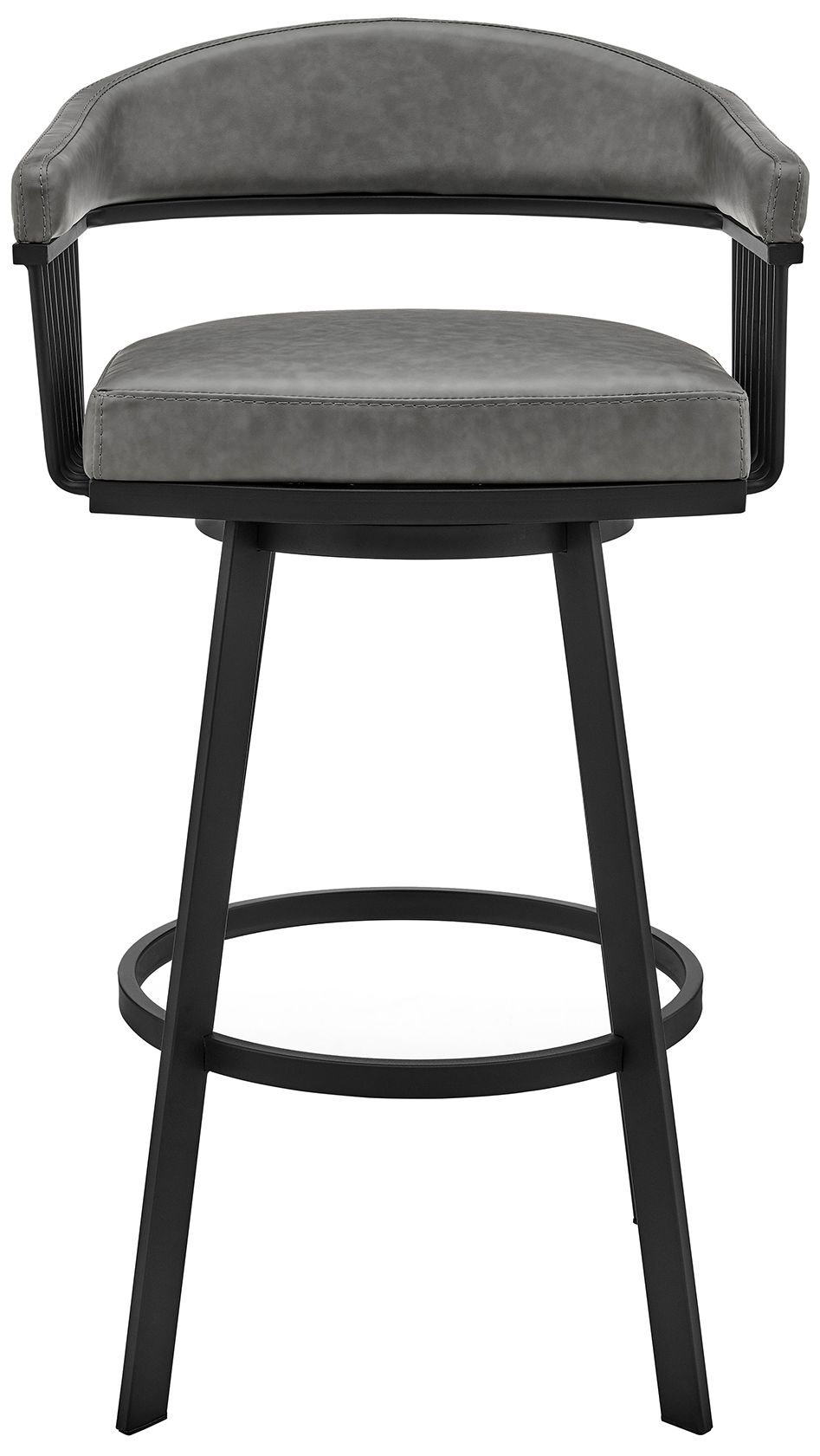Image 3 Bronson 25 in. Swivel Barstool in Matte Black, Vintage Gray Faux Leather more views